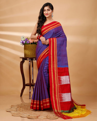 ILKAL Handloom Cotton Silk Saree Faded Purple Color with running blouse - IndieHaat