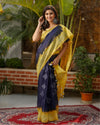 Kota Silk Saree Dark Purple & Pale Yellow Double Color Batik Print with running blouse - IndieHaat