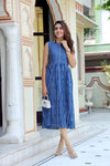 Pure Cotton (60*60) One Piece Dress Sleeveless Dark Blue Color Handblock Printed (Size: S-XXXL, 34-44) - IndieHaat