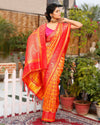 Kashmiri Modal Silk Saree Bright Orange Color with Coral Red Pallu and blouse - IndieHaat