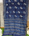 IndieHaat | Chanderi Silk Blue Saree Handblock Printed Running Blouse Bagru Ajrakh Dabu