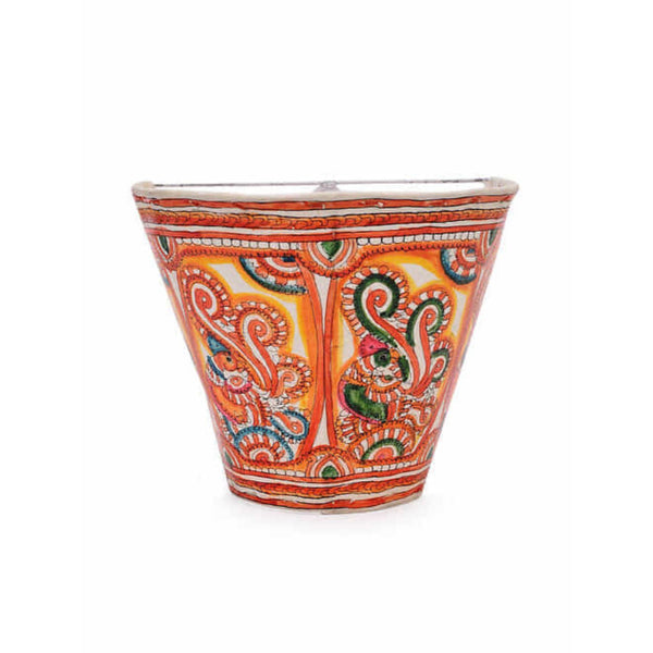 Indiehaat | Peacock Kalamkari Handpainted Wall Mount Leather Lamp | 8.5 Inch