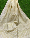 Kota Doria Saree Pale Yellow Color Chikankari work without blouse - IndieHaat