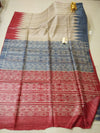 Silkmark Certified Tussar Silk Handloom Handblock Printed Biege Saree with Blouse-Indiehaat