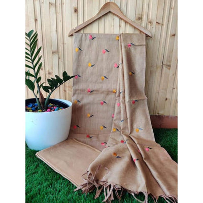 Khadi Cotton Digital Embroidered Biege color Suit Piece with Bottom and Dupatta-Indiehaat