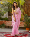 Pure Cotton Kota Doria Saree Pale Pink Color Jaal Embroidery with running blouse - IndieHaat