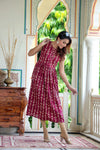 Pure Cotton (60*60) One Piece Dress Sleeveless Ruby Red Color Handblock Printed (Size: S-XXXL, 34-44) - IndieHaat