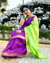 Katan Silk Saree Royal Purple Color Banarasi Weaves with running blouse - IndieHaat