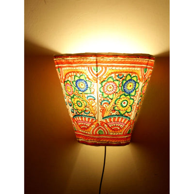 Indiehaat | Flower Kalamkari Handpainted Wall Mount Leather Lamp | 5.5 Inch