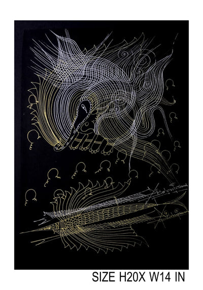 The Surpur Line Art Painting Mixed Media on Paper Unframed (Size: 22 x 16 inches) Artist: Krishna Prakash-Indiehaat