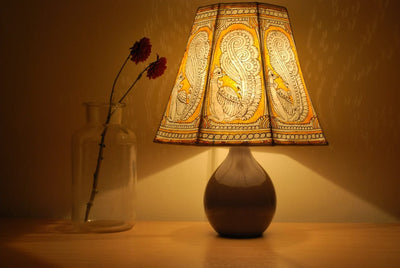 Indiehaat | Bold Flower Kalamkari Handpaited Leather Lamp Shade (11X9 Inch)