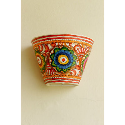 Indiehaat | Flower Kalamkari Handpainted Wall Mount Leather Lamp | 5.5 Inch
