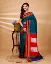 ILKAL Handloom Cotton Silk Saree Dark Turquoise Color with running blouse - IndieHaat