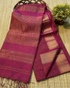 Pure Maheshwari Handwoven Tissue Silk Saree Burgundy Red Color with running blouse - IndieHaat