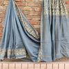 Chanderi Silk Gray Saree Hand Applique Work with running blouse-Indiehaat