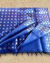 Pure Silk Linen Handloom Saree Blue Color with Weaving Pattern Design and running blouse - IndieHaat