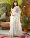 Pure Silk Kota Doria Saree Gray Color allover Hand Pitta work with running blouse - IndieHaat