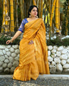 Katan Silk Saree Gajari Color Banarasi Weaves with running blouse - IndieHaat