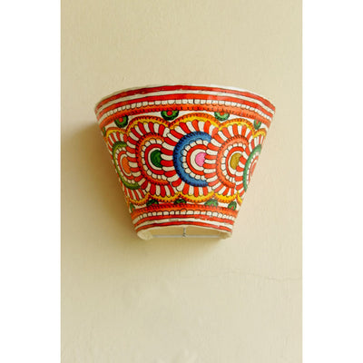 Indiehaat | Flower Kalamkari Handpainted Wall Mount Leather Lamp | 5.5 Inch