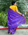 Katan Silk Saree Lavender Color Banarasi Weaves with running blouse - IndieHaat