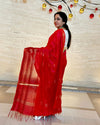 Kota Staple Silk Saree Red Color Madhubani print with running blouse - IndieHaat