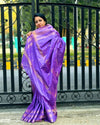 Katan Silk Saree Lavender Color Banarasi Weaves with running blouse - IndieHaat