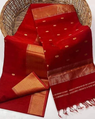 Misty Maheshwari Silk Pure Handloom Saree Red