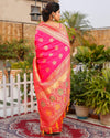 Banarasi Silk Saree Dark Pink Color with contrast pallu and blouse - IndieHaat