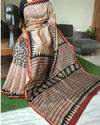 Chanderi Silk Saree Peach Color Kalamkari Print with running blouse - IndieHaat