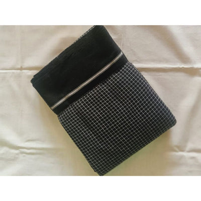 Patteda Anchu Handloom Mark Certified Pure Cotton Black Saree with Running Blouse-Indiehaat