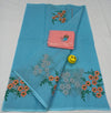 Kota Doria Blue Pure Cotton Embroidery Saree With Blouse Handcrafted-Indiehaat