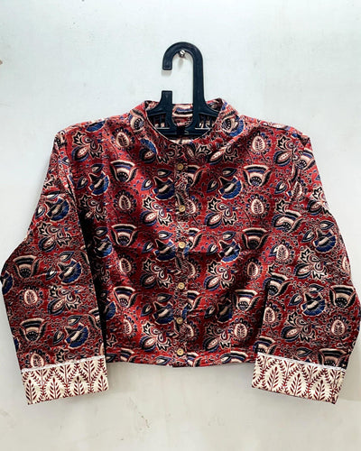 Indiehaat | Pure Cotton Crop Top Red Color Hand Printed Size 36 To 46