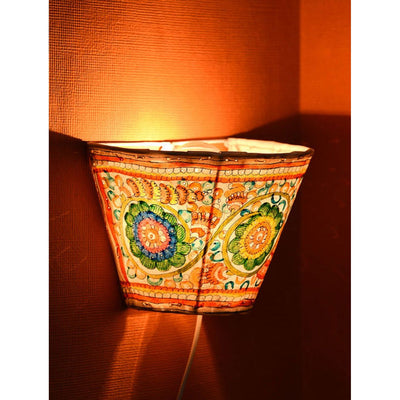 Indiehaat | Peacock Kalamkari Handpainted Wall Mount Leather Lamp | 5.5 Inch