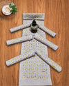 Cotton Table Runner and Mat Set (6+1) Applique work Lavender Color - IndieHaat