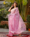 Pure Cotton Kota Doria Saree Pale Pink Color Jaal Embroidery with running blouse - IndieHaat