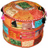 Indiehaat | Khamma Ghani Rustic Cotton Morha / Pouffe Cover Kantha Work