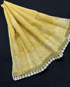 Indiehaat | Kota Doria Dupatta Yellow Color with Chikankari and Crochet Work