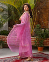 Pure Cotton Kota Doria Saree Rose Pink Color Jaal Embroidery with running blouse - IndieHaat