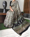 Chanderi Silk Saree Light Gray Color Kalamkari Print with running blouse - IndieHaat