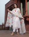 Kota Doria Cotton Suit (Top+Bottom+Dupatta) White Color Stitch embroidery work - IndieHaat