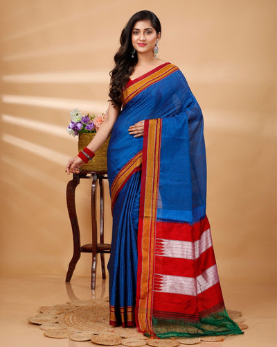 ILKAL Handloom Cotton Silk Saree Royal Blue Color with running blouse - IndieHaat