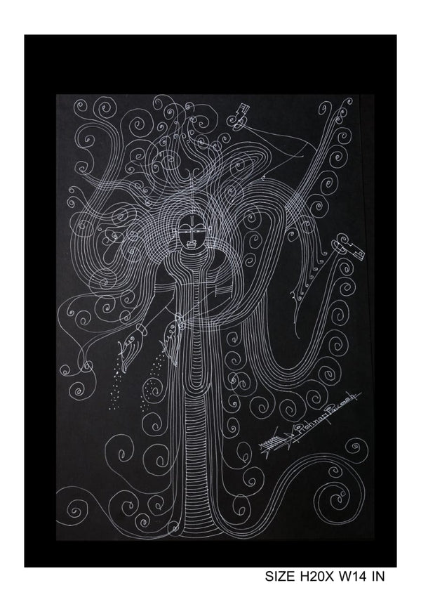 The Surpur Line Art Painting Mixed Media on Paper Unframed (Size: 22 x 16 inches) Artist: Krishna Prakash-Indiehaat