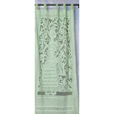 Applique Work Wall Hanging Green Curtain (Set of 2)-Indiehaat