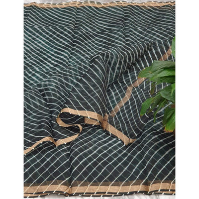 Pure Silk Kota Doria Black Saree with blouse Handcrafted-Indiehaat