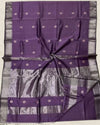 Pure Maheshwari Silk Saree Dark Purple Color Handloom Handwoven Single Design Zari Border with Flower Buti Pallu and contrast blouse - IndieHaat