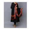 Hand Dyed Pure Linen Black Dupatta-Indiehaat