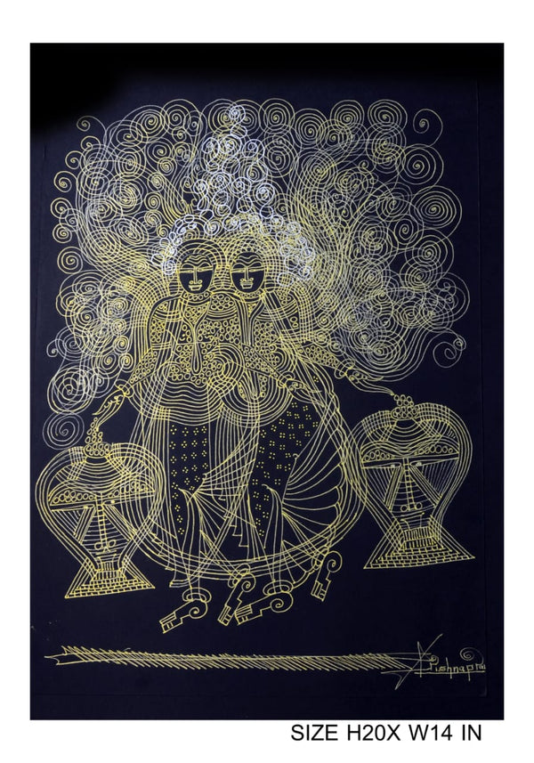 The Surpur Line Art Painting Mixed Media on Paper Unframed (Size: 22 x 16 inches) Artist: Krishna Prakash-Indiehaat