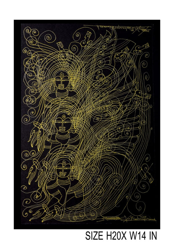 The Surpur Line Art Painting Mixed Media on Paper Unframed (Size: 22 x 16 inches) Artist: Krishna Prakash-Indiehaat