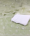 Kota Doria Embroidery Green Suit Material with Matching Dupatta and Chikenkari White Bottom-Indiehaat