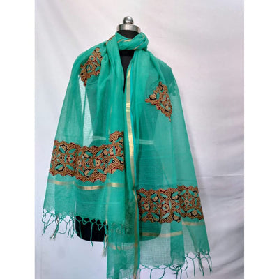 Kota Doria Dupatta with Ajrak Applique Work Handcrafted